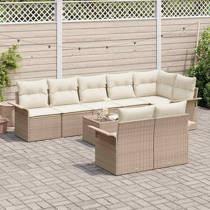 Garten-Sofa-Set mit Kissen mit Speicher 9 pcs Beige Poly Rattan