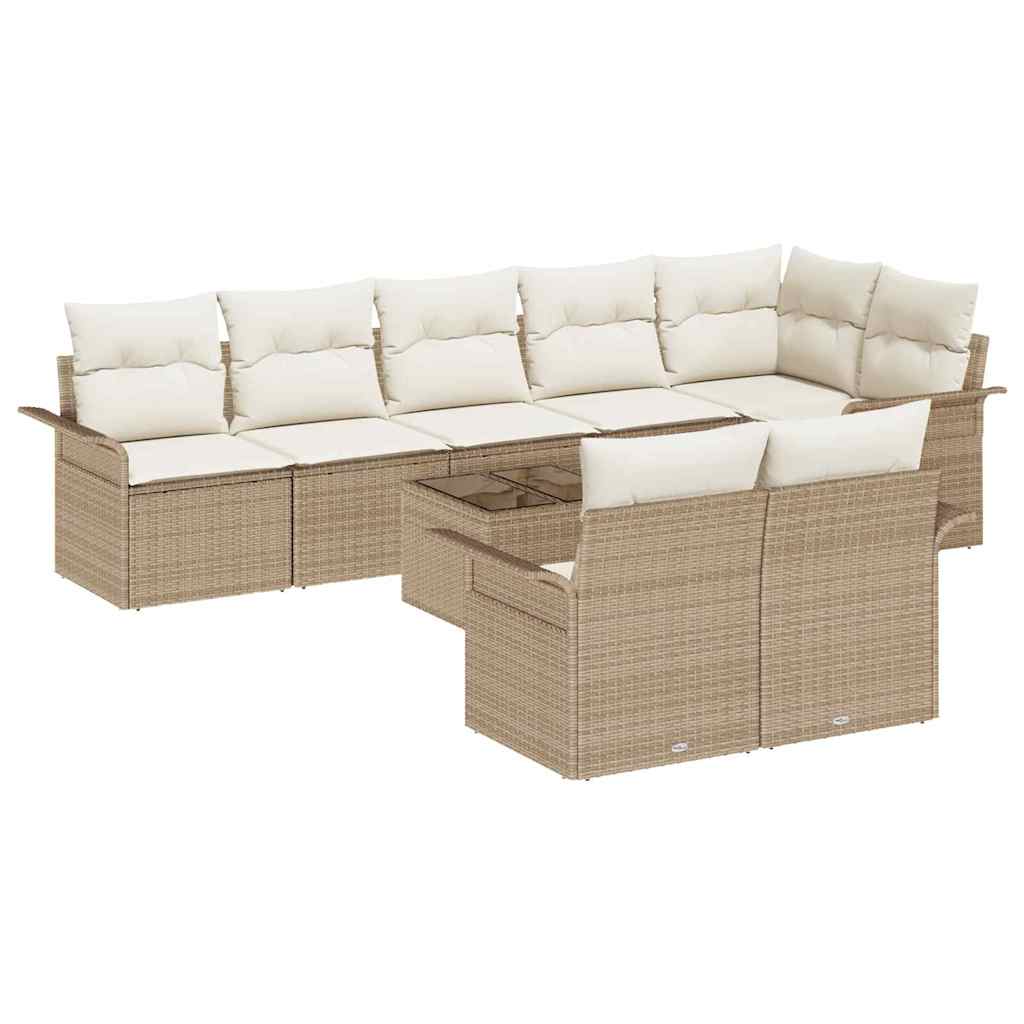 Garten-Sofa-Set mit Kissen mit Speicher 9 pcs Beige Poly Rattan