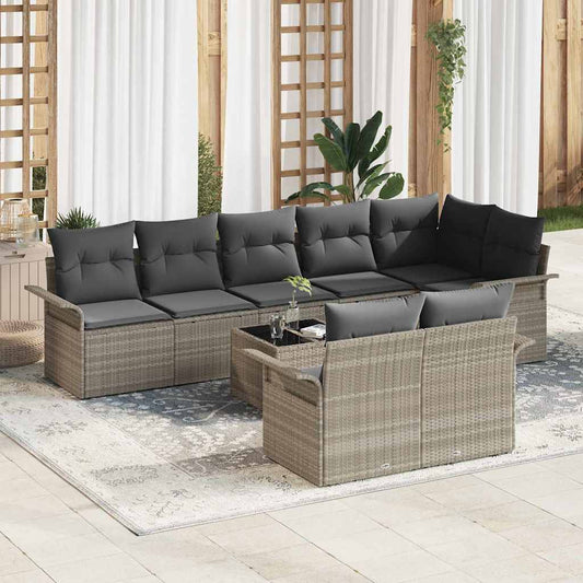 Garten-Sofa-Set mit Kissen 9 pcs Hellgrau Poly Rattan