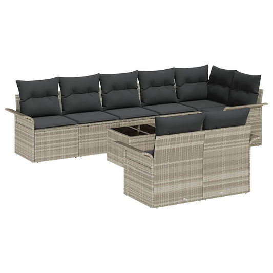 Garten-Sofa-Set mit Kissen 9 pcs Hellgrau Poly Rattan