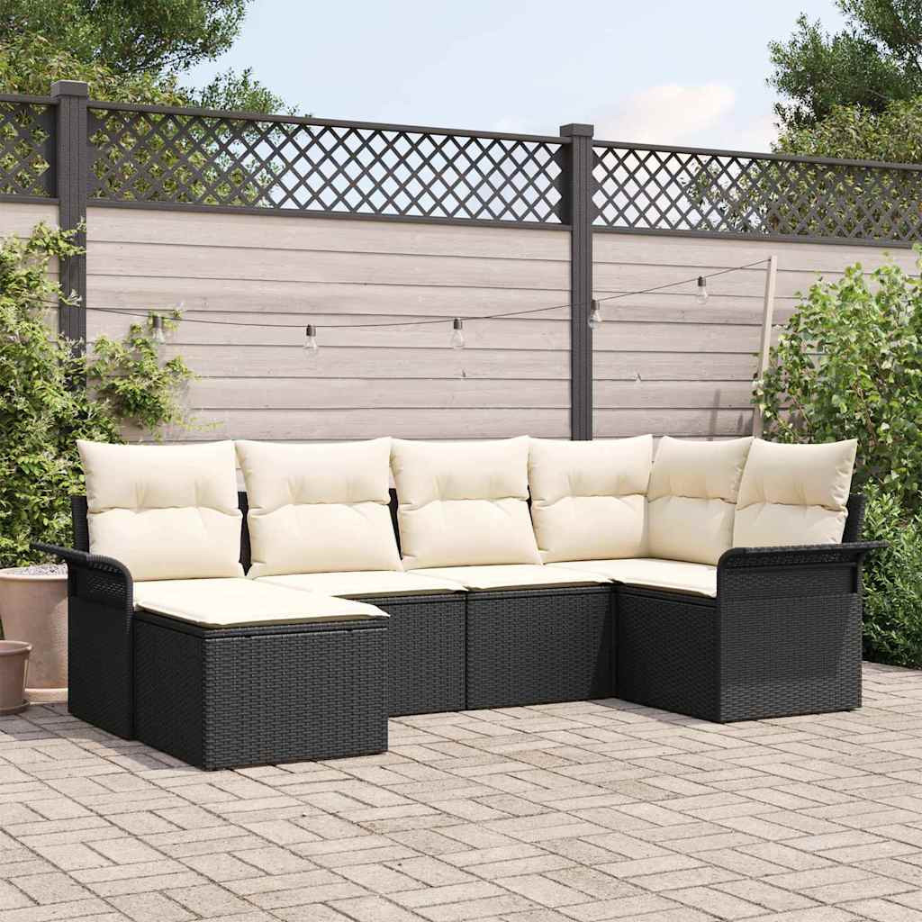 Garten-Sofa-Set mit Kissen 6 pcs Schwarz Poly Rattan