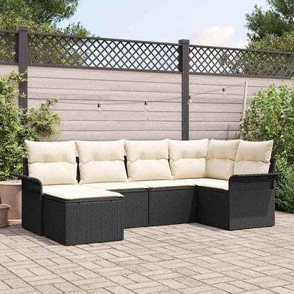 Garten-Sofa-Set mit Kissen 6 pcs Schwarz Poly Rattan