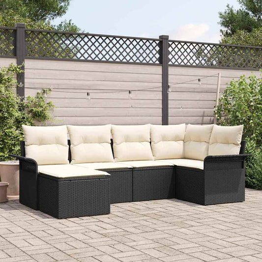 Garten-Sofa-Set mit Kissen 6 pcs Schwarz Poly Rattan