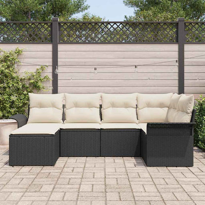 Garten-Sofa-Set mit Kissen 6 pcs Schwarz Poly Rattan