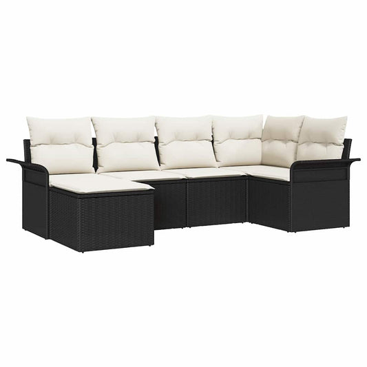Garten-Sofa-Set mit Kissen 6 pcs Schwarz Poly Rattan