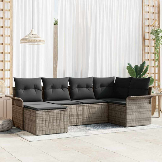 Garten-Sofa-Set mit Kissen mit Speicher 6 pcs Grau Poly Rattan