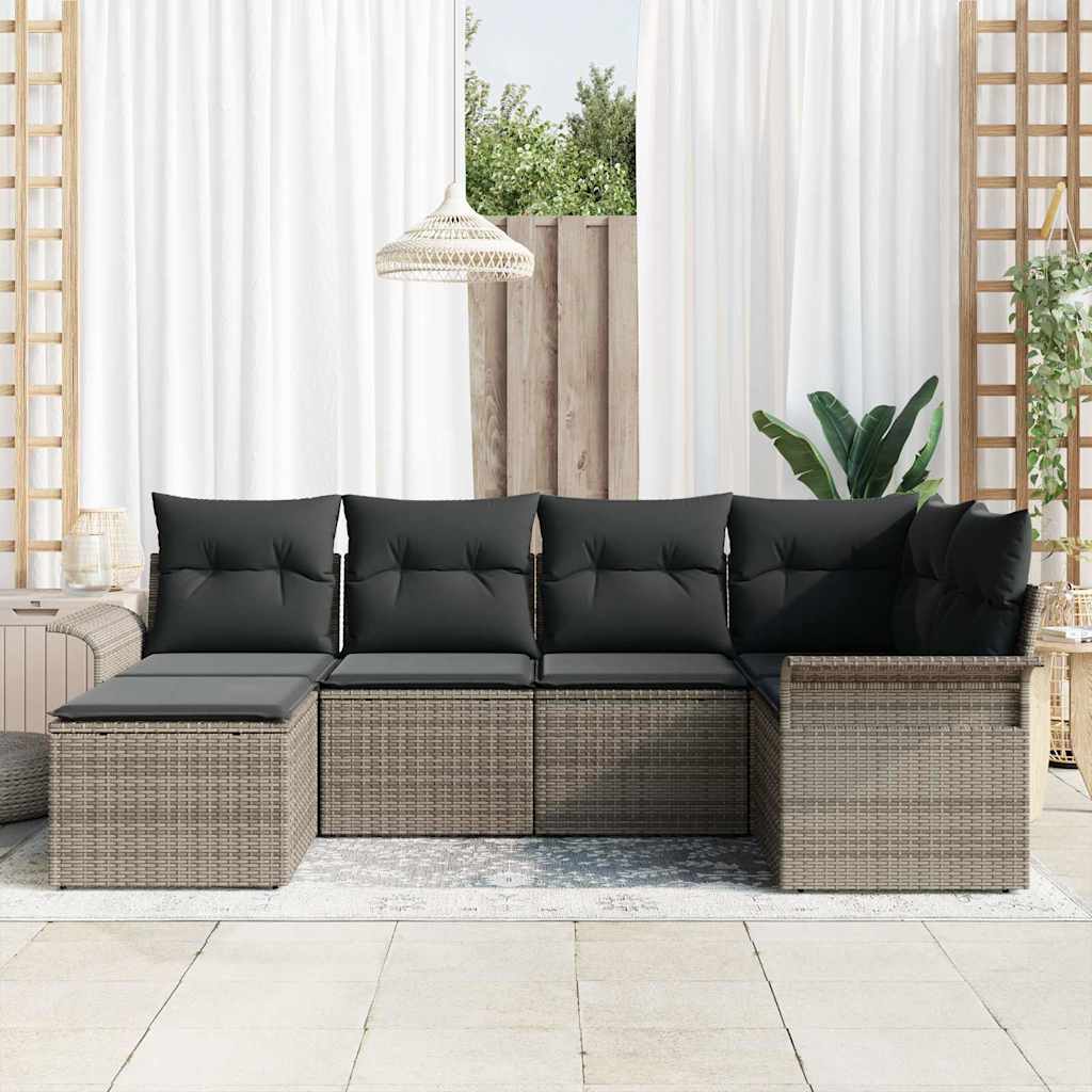 Garten-Sofa-Set mit Kissen mit Speicher 6 pcs Grau Poly Rattan