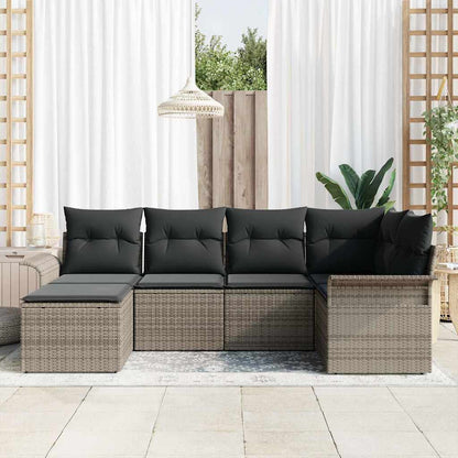 Garten-Sofa-Set mit Kissen mit Speicher 6 pcs Grau Poly Rattan