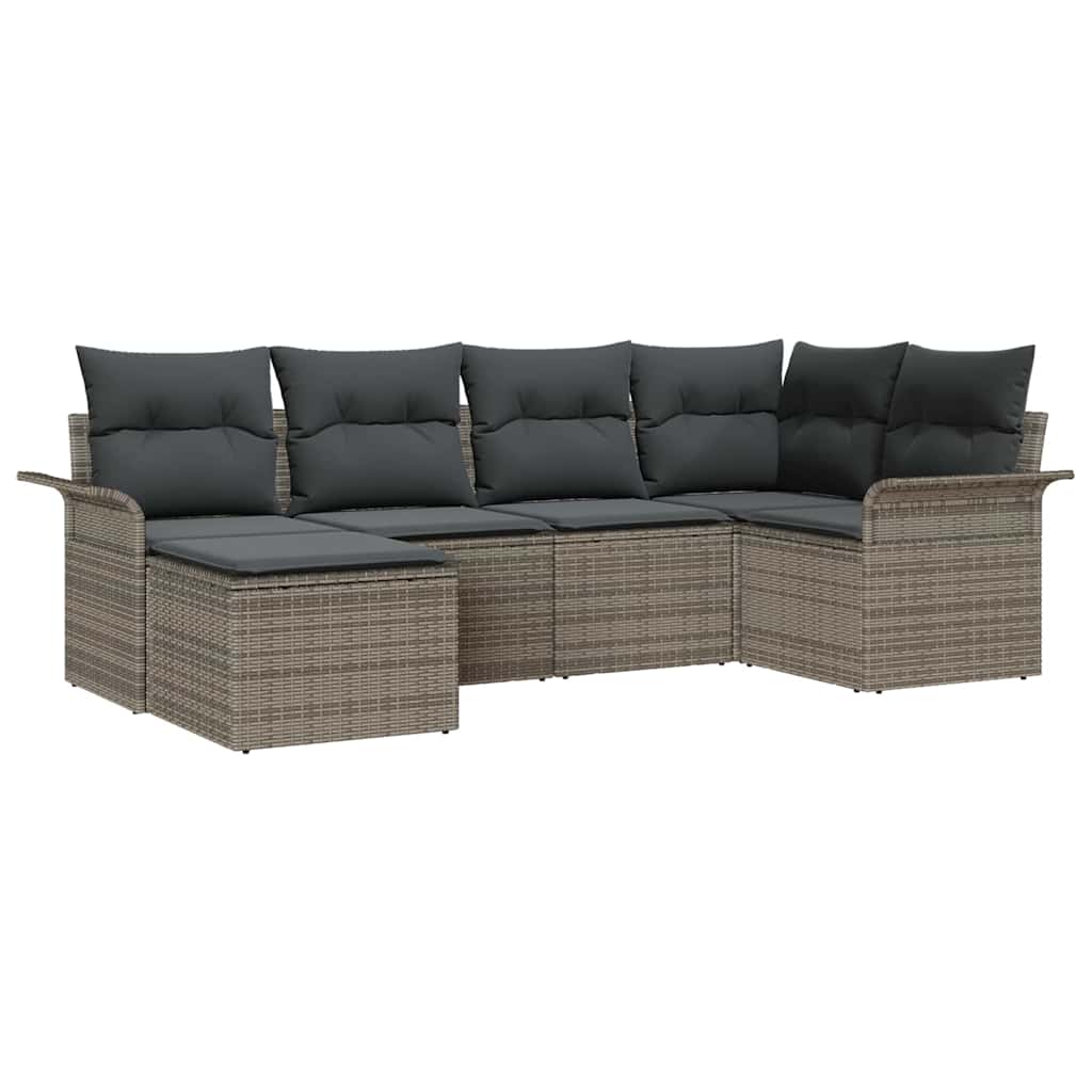Garten-Sofa-Set mit Kissen mit Speicher 6 pcs Grau Poly Rattan