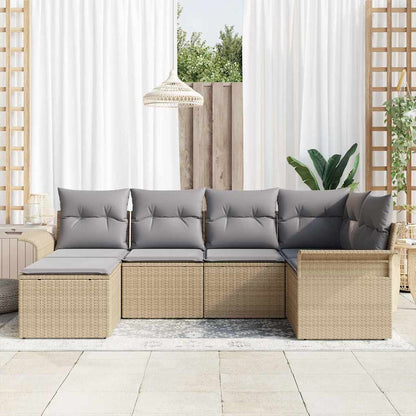 Garten-Sofa-Set mit Kissen mit Speicher 6 pcs Beige Poly Rattan