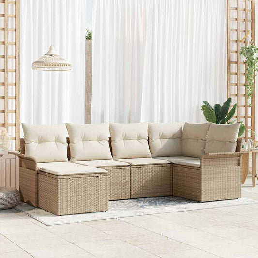 Garten-Sofa-Set mit Kissen mit Speicher 6 pcs Beige Poly Rattan