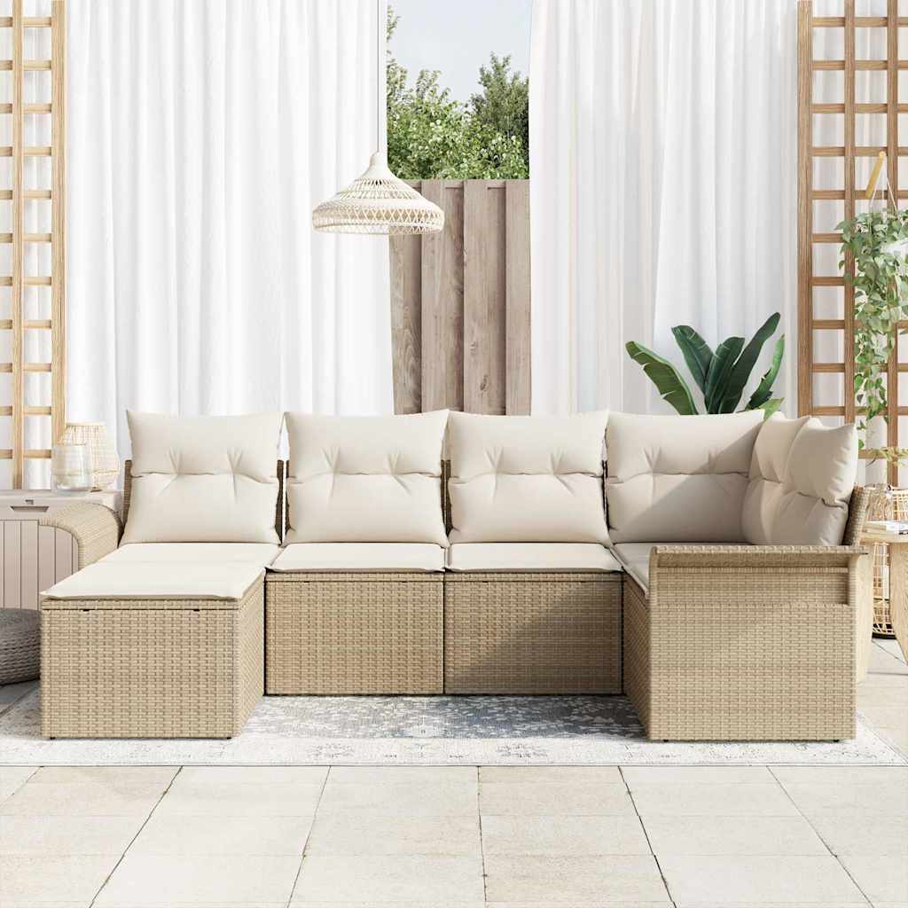 Garten-Sofa-Set mit Kissen mit Speicher 6 pcs Beige Poly Rattan