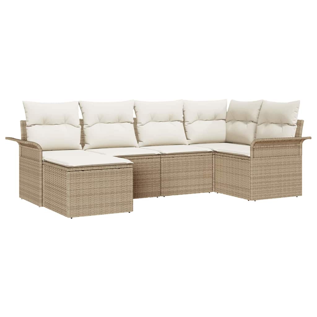Garten-Sofa-Set mit Kissen mit Speicher 6 pcs Beige Poly Rattan