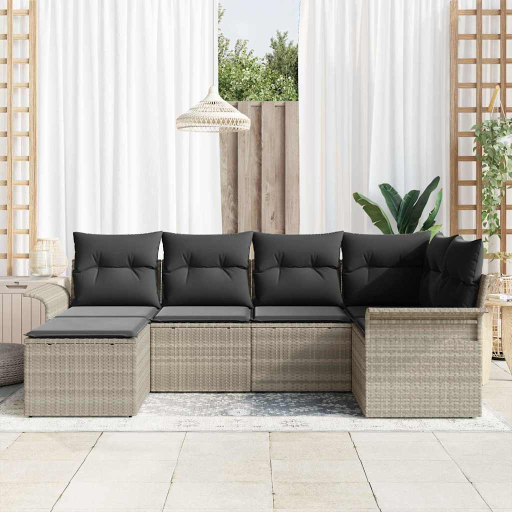 Garten-Sofa-Set mit Kissen 6 pcs Hellgrau Poly Rattan