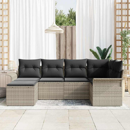 Garten-Sofa-Set mit Kissen 6 pcs Hellgrau Poly Rattan