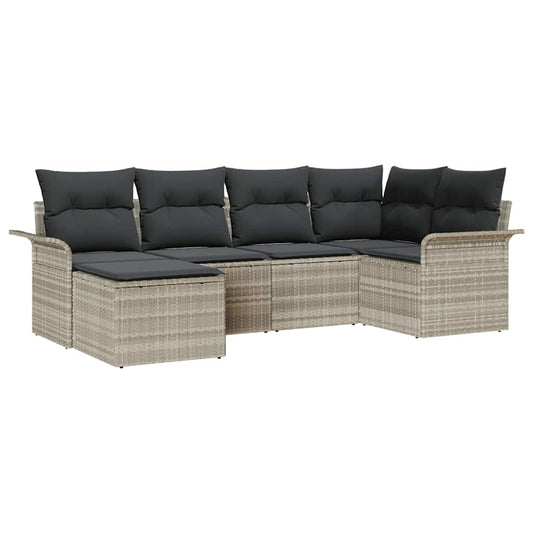 Garten-Sofa-Set mit Kissen 6 pcs Hellgrau Poly Rattan