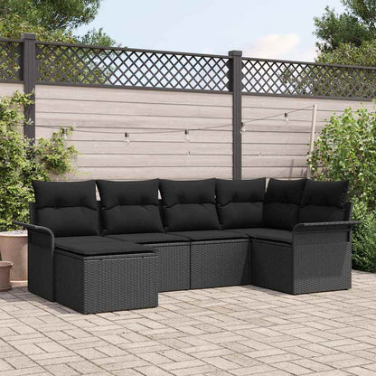 Garten-Sofa-Set mit Kissen 6 pcs Schwarz Poly Rattan