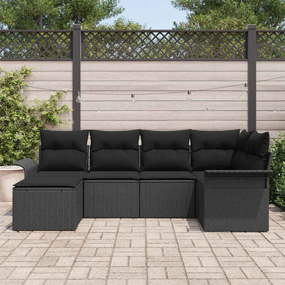 Garten-Sofa-Set mit Kissen 6 pcs Schwarz Poly Rattan