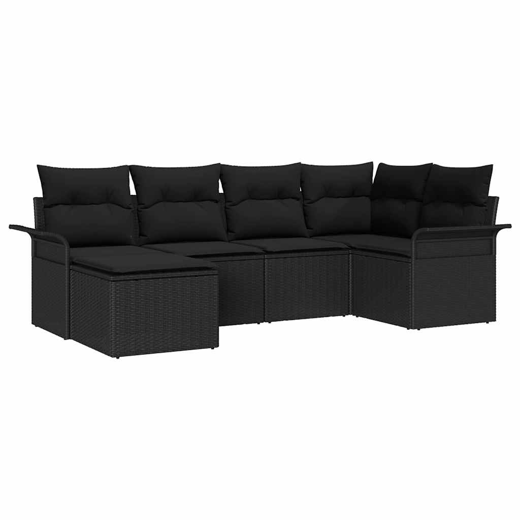 Garten-Sofa-Set mit Kissen 6 pcs Schwarz Poly Rattan