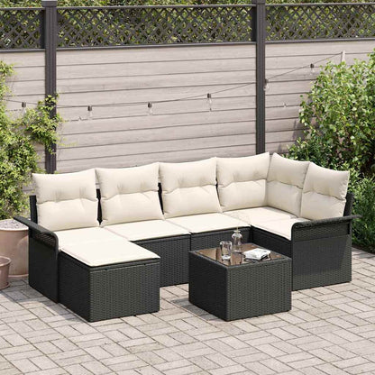 Garten-Sofa-Set mit Kissen 7 pcs Schwarz Poly Rattan