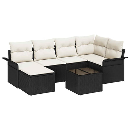 Garten-Sofa-Set mit Kissen 7 pcs Schwarz Poly Rattan