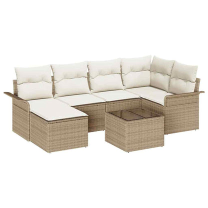Garten-Sofa-Set mit Kissen mit Speicher 7 pcs Beige Poly Rattan