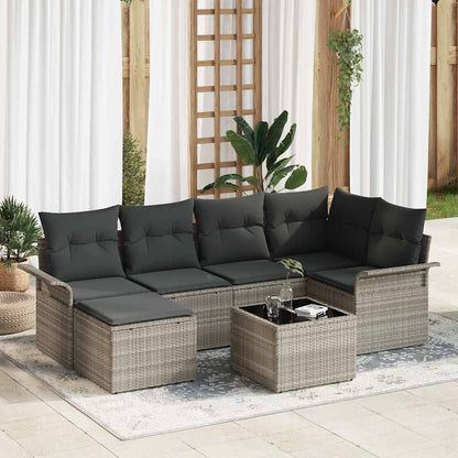 Garten-Sofa-Set mit Kissen 7 pcs Hellgrau Poly Rattan