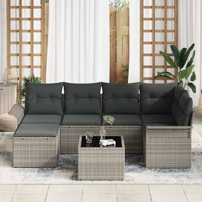 Garten-Sofa-Set mit Kissen 7 pcs Hellgrau Poly Rattan