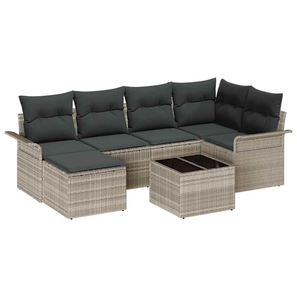 Garten-Sofa-Set mit Kissen 7 pcs Hellgrau Poly Rattan