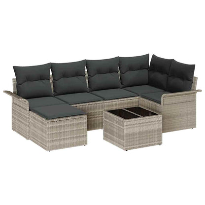 Garten-Sofa-Set mit Kissen 7 pcs Hellgrau Poly Rattan