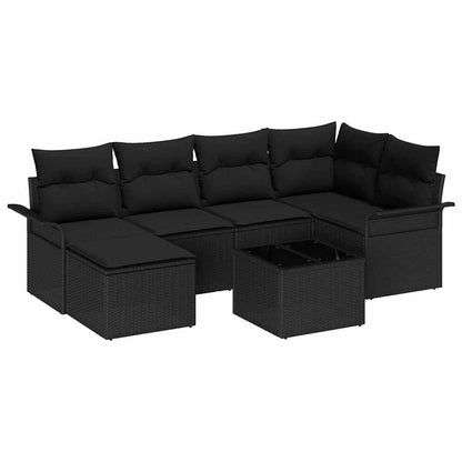 Garten-Sofa-Set mit Kissen 7 pcs Schwarz Poly Rattan