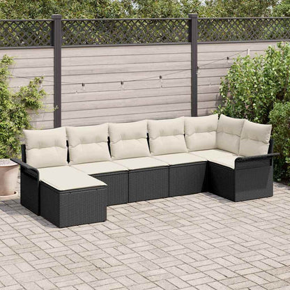 Garten-Sofa-Set mit Kissen 7 pcs Schwarz Poly Rattan