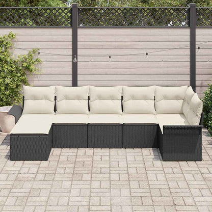 Garten-Sofa-Set mit Kissen 7 pcs Schwarz Poly Rattan
