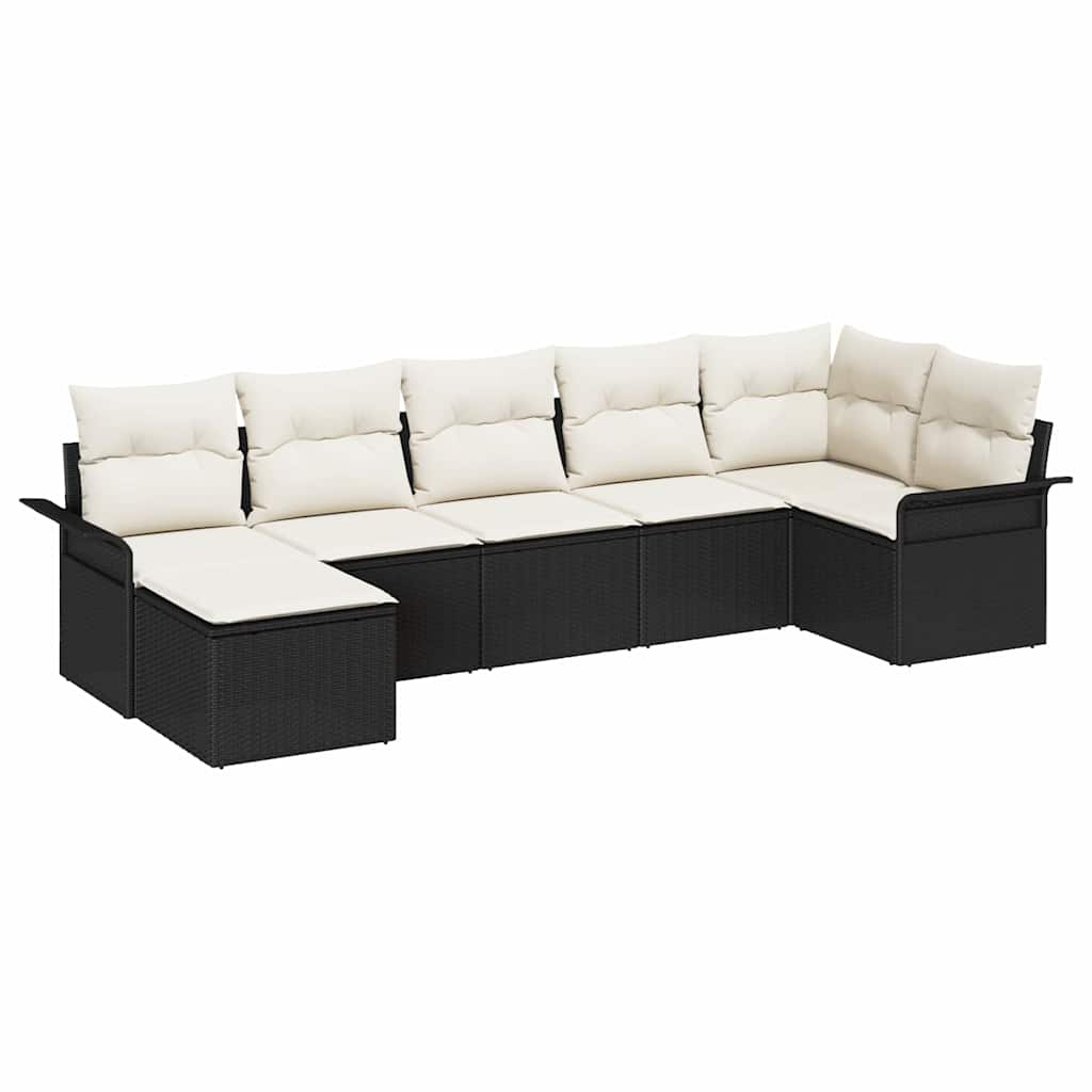 Garten-Sofa-Set mit Kissen 7 pcs Schwarz Poly Rattan