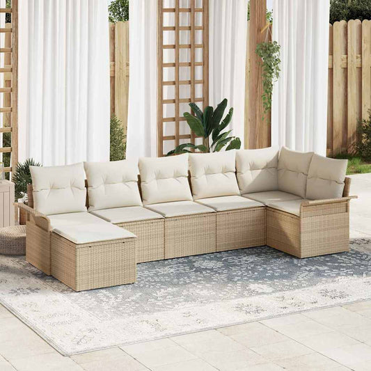 Garten-Sofa-Set mit Kissen mit Speicher 7 pcs Beige Poly Rattan