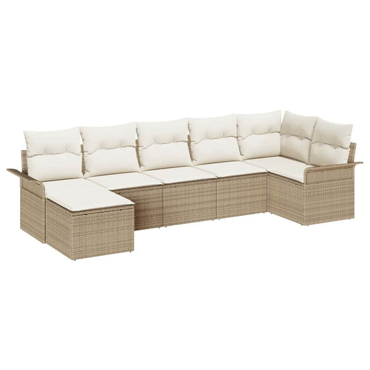 Garten-Sofa-Set mit Kissen mit Speicher 7 pcs Beige Poly Rattan