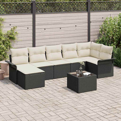 Garten-Sofa-Set mit Kissen 8 pcs Schwarz Poly Rattan
