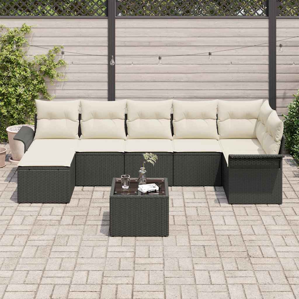 Garten-Sofa-Set mit Kissen 8 pcs Schwarz Poly Rattan