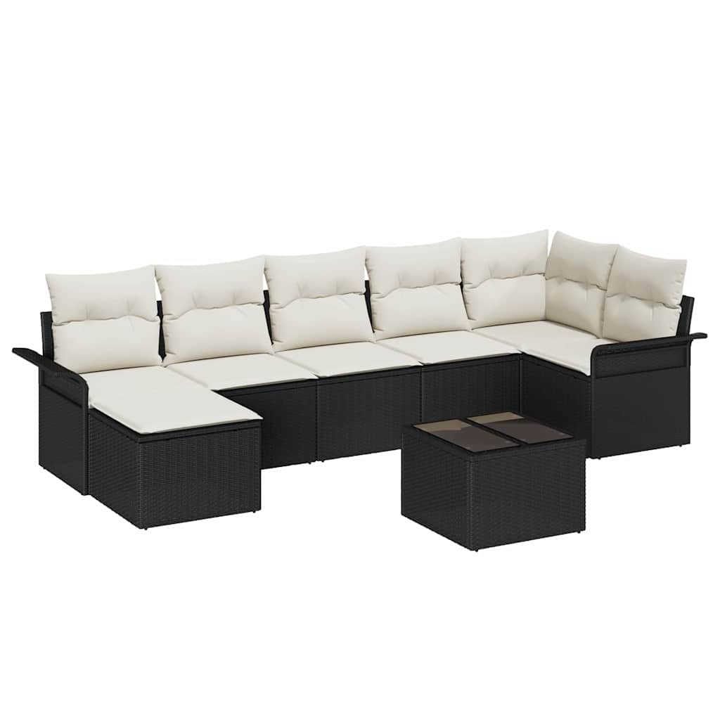 Garten-Sofa-Set mit Kissen 8 pcs Schwarz Poly Rattan