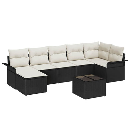 Garten-Sofa-Set mit Kissen 8 pcs Schwarz Poly Rattan