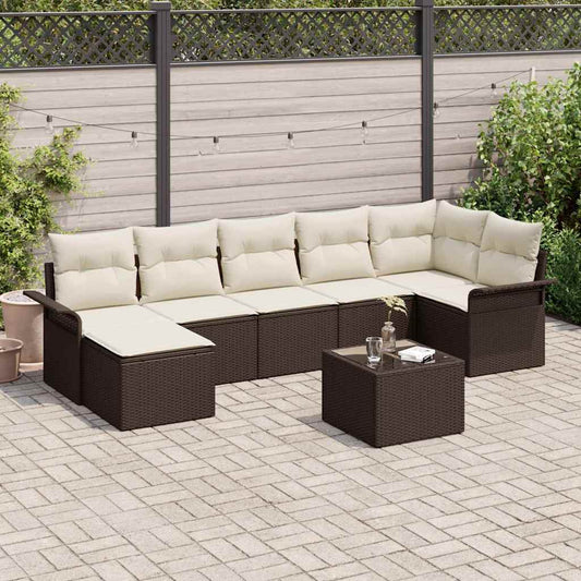 Garten-Sofa-Set mit Kissen mit Speicher 8 pcs Braun Poly Rattan