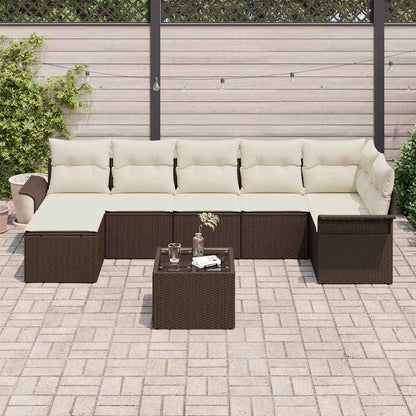 Garten-Sofa-Set mit Kissen mit Speicher 8 pcs Braun Poly Rattan