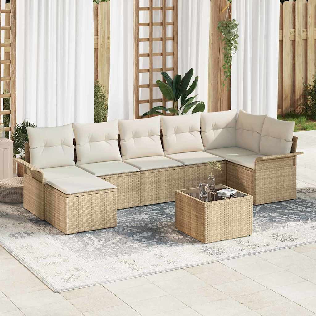 Garten-Sofa-Set mit Kissen mit Speicher 8 pcs Beige Poly Rattan