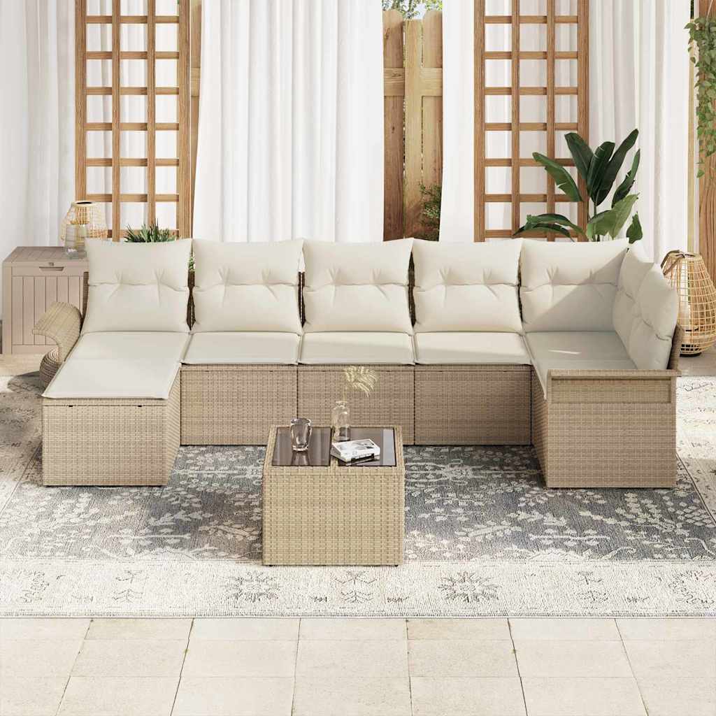 Garten-Sofa-Set mit Kissen mit Speicher 8 pcs Beige Poly Rattan