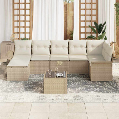 Garten-Sofa-Set mit Kissen mit Speicher 8 pcs Beige Poly Rattan