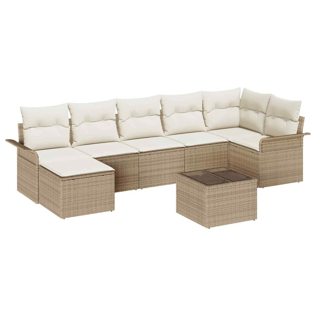 Garten-Sofa-Set mit Kissen mit Speicher 8 pcs Beige Poly Rattan