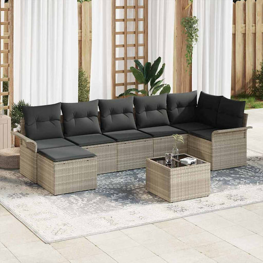 Garten-Sofa-Set mit Kissen 8 pcs Hellgrau Poly Rattan