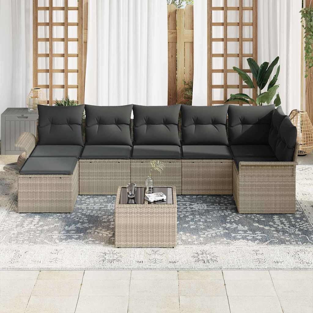 Garten-Sofa-Set mit Kissen 8 pcs Hellgrau Poly Rattan