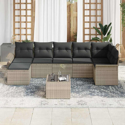 Garten-Sofa-Set mit Kissen 8 pcs Hellgrau Poly Rattan