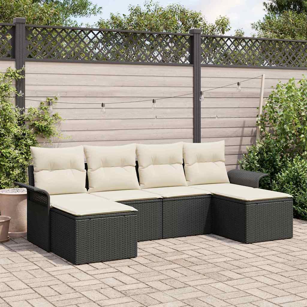 Garten-Sofa-Set mit Kissen 6 pcs Schwarz Poly Rattan